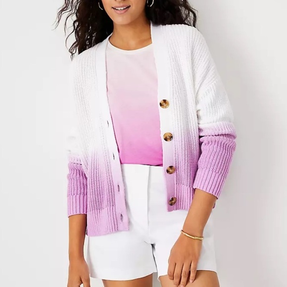 Ann Taylor Sweaters - Ann Taylor dip dye ombré cardigan Sweater purple white 35812